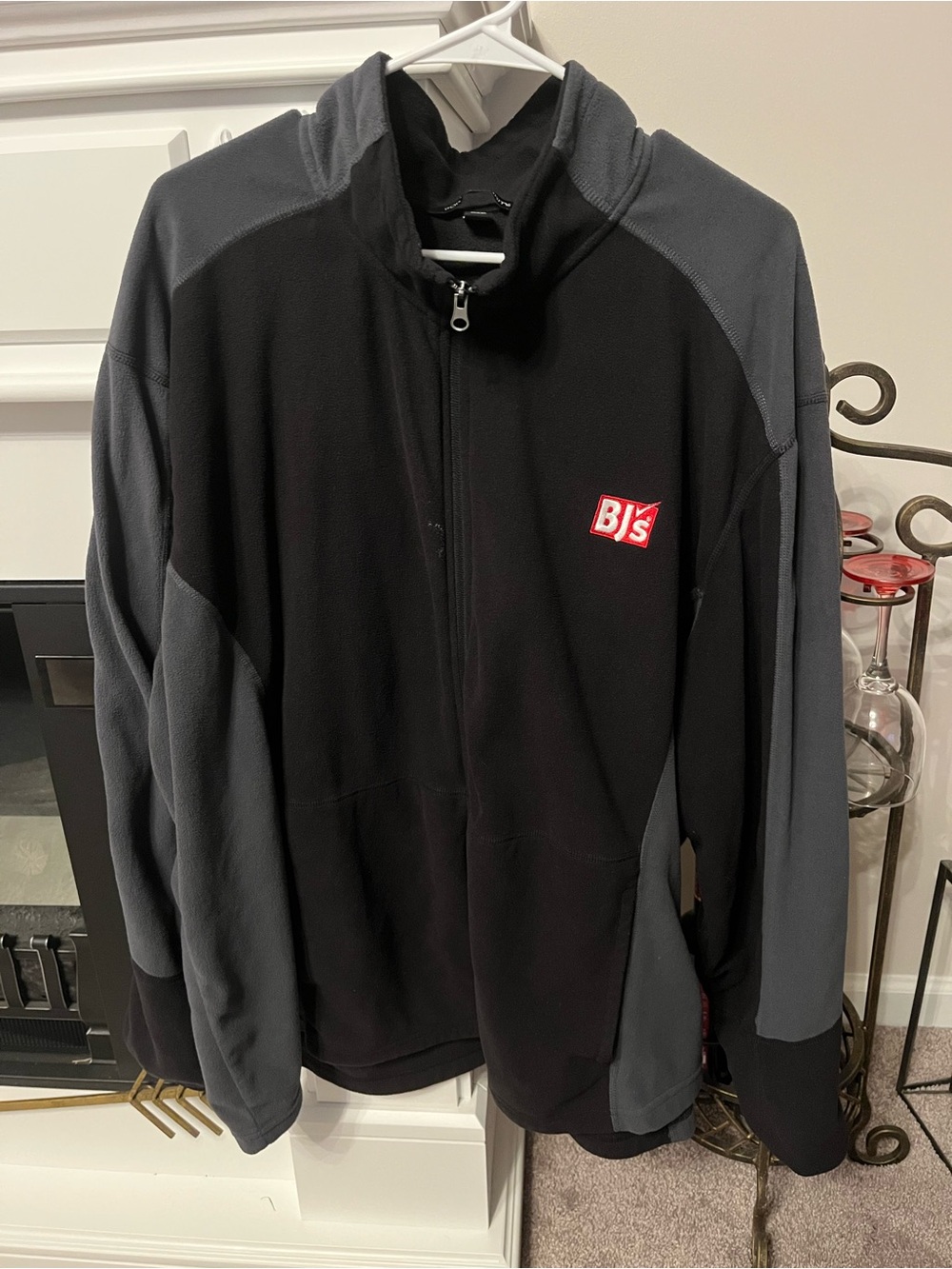 Port Authority Black Fleece Jacket with Red Logo Detail